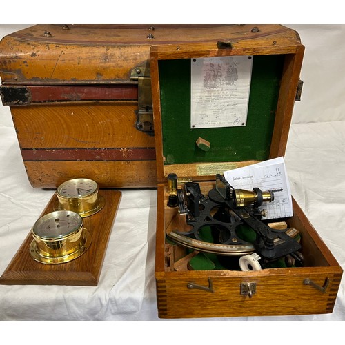 955 - Henry Hughes & Son Ltd cased sextant no 24733, in original fitted case with label to interior of lid... 