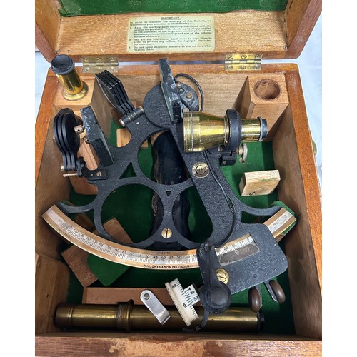 955 - Henry Hughes & Son Ltd cased sextant no 24733, in original fitted case with label to interior of lid... 