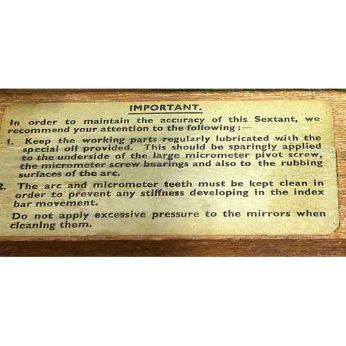 955 - Henry Hughes & Son Ltd cased sextant no 24733, in original fitted case with label to interior of lid... 