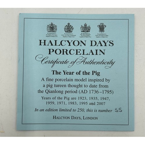 344 - Halcyon Days Porcelain 'The Year of the Pig' limited edition 55/250 with certificate and box along w... 