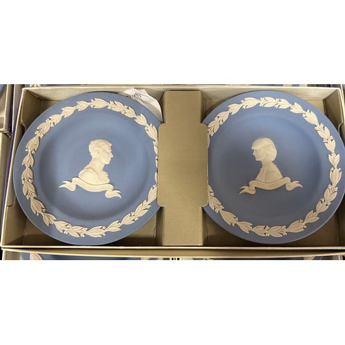 349 - A large quantity of Wedgwood Jasperware pin dishes comprising 2 x Portland blue, 2 x pink (Aurora 80... 