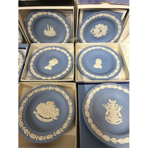 349 - A large quantity of Wedgwood Jasperware pin dishes comprising 2 x Portland blue, 2 x pink (Aurora 80... 