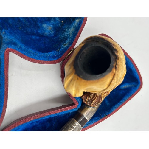 1171 - Five pipes to include two meerschaum both with amber stems, one with white metal mounts in fitted ca... 