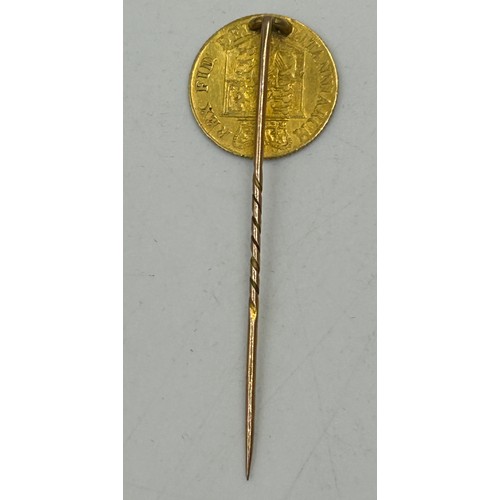 721 - An 1817 George III gold half sovereign with shield back soldered to form a stick pin. Total weight 4... 