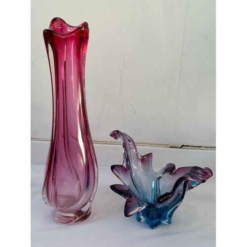 483 - Eight pieces of glass to include six mid 20thC  together with contemporary heavy scent bottle with s... 