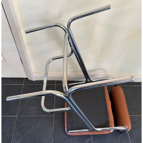 24 - Three Pieff chrome and brown vinyl bar stools. Height to back 85.5cm. 43cm wide. 46.5cm d.