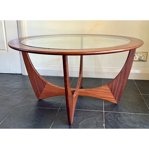 27 - A G Plan style teak and glass circular coffee table 84cm d x 46cm h.