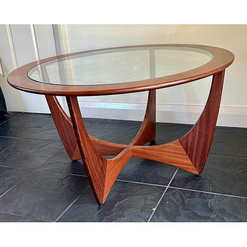 27 - A G Plan style teak and glass circular coffee table 84cm d x 46cm h.