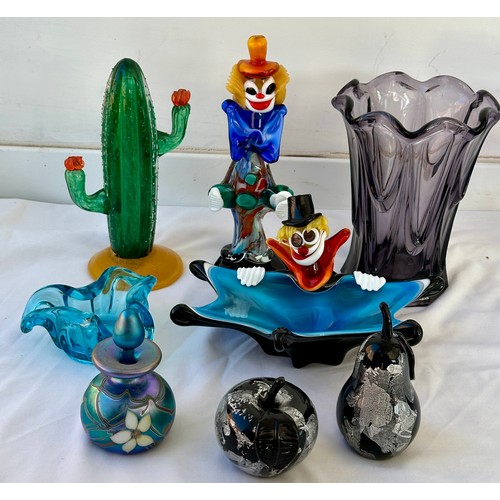 484 - A collection of various mid 20thC and other glass to include Murano, Langham paperweights, hock glas... 