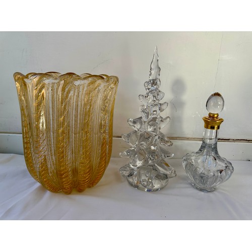 485 - Glass to include Waterford Millenium champagne bottle coaster, glass Christmas tree, pair Villeroy a... 