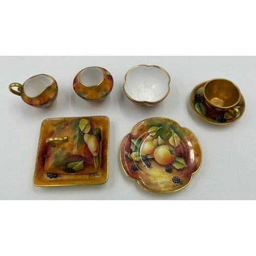 351 - A collection of Caverswall miniature ceramics with fruit design all hand painted by D. Millar and si... 