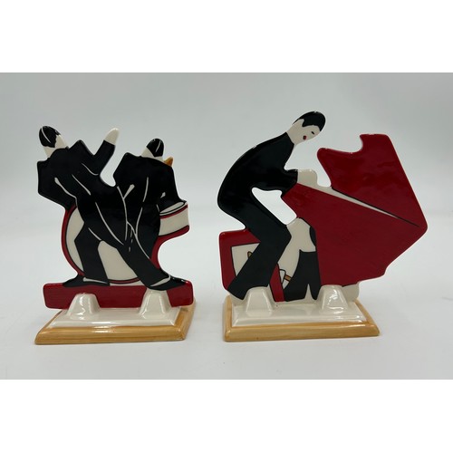 353 - A pair of Wedgwood 'Age of Jazz' ceramic figures, Drummer and Pianist, 12cm high, limited edition, b... 