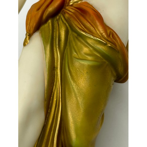 354 - A Royal Worcester figure, The Bather Surprised, green and gilt robe pattern no. 486, date mark for 1... 