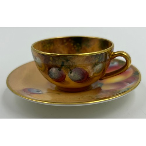 360 - Royal Worcester miniature tea cup, saucer and plate 8.7cm decorated with fruit by Roberts together w... 