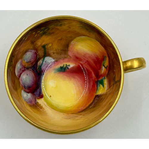 360 - Royal Worcester miniature tea cup, saucer and plate 8.7cm decorated with fruit by Roberts together w... 