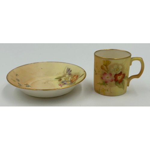 360 - Royal Worcester miniature tea cup, saucer and plate 8.7cm decorated with fruit by Roberts together w... 