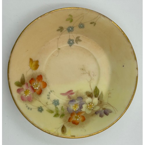 360 - Royal Worcester miniature tea cup, saucer and plate 8.7cm decorated with fruit by Roberts together w... 