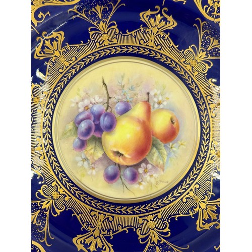 362 - A Royal Worcester porcelain plate hand decorated by R. Price with cobalt blue ground, gilt foliate a... 