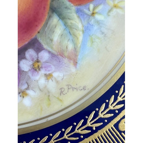 362 - A Royal Worcester porcelain plate hand decorated by R. Price with cobalt blue ground, gilt foliate a... 