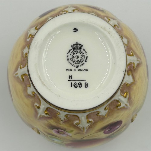 368 - An ornate Royal Worcester vase decorated with fruit, signed H. Henry, Royal Worcester black factory ... 