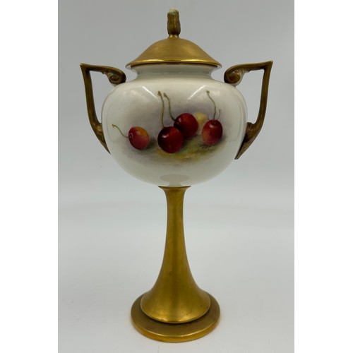 370 - A Royal Worcester fruit painted vase and cover, dated 1921, decorated and signed by Ricketts with ap... 