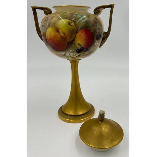 370 - A Royal Worcester fruit painted vase and cover, dated 1921, decorated and signed by Ricketts with ap... 