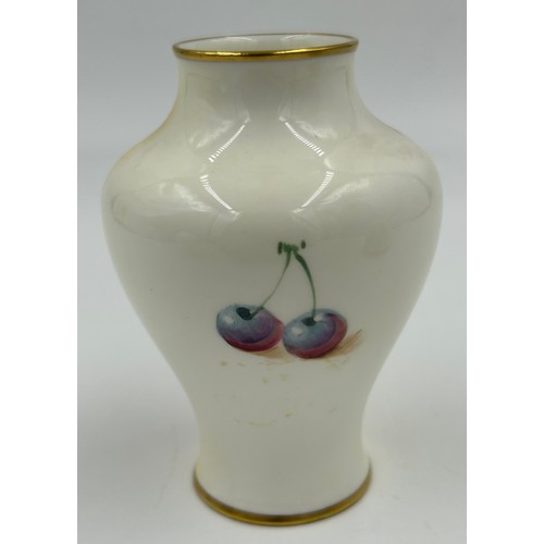 375 - Two Royal Worcester half painted baluster vases decorated with fruit on mossy background 11cm one si... 