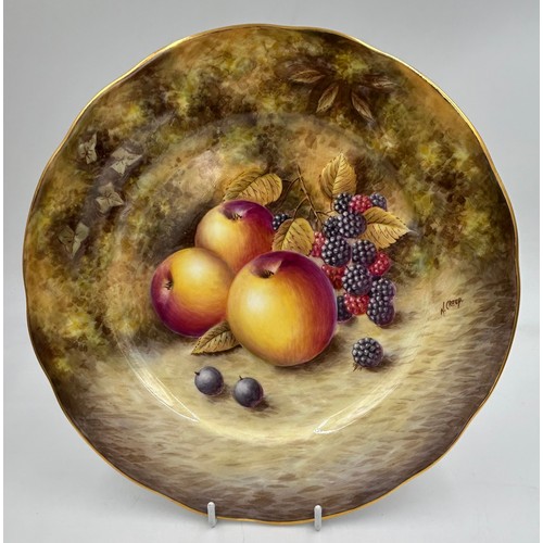 378 - A selection of English porcelain all hand painted and decorated with fruits on a moss background to ... 