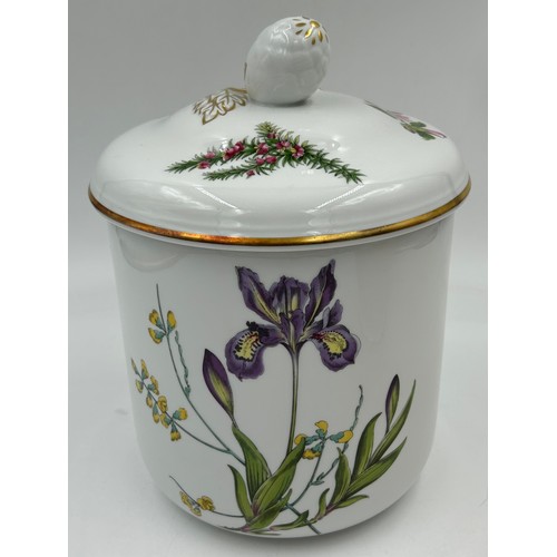 387 - A Spode Copeland lidded storage jar 'Stafford Flowers' F1651-N, 25cm with lid along with an orange V... 