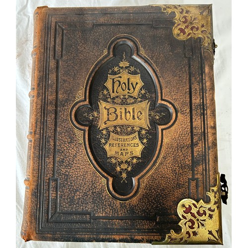 1035 - A Victorian leather bound metal mounted National Comprehensive Family Bible by Rev John Eadie publis... 