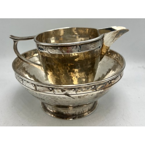 775 - Silver jug Birmingham 1926, maker AE Jones together with bowl, Chester 1923, maker AE Jones. Total w... 