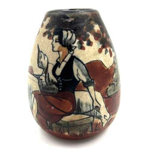 391 - A Cibourne Basque French pottery ovoid vase by G. Berrouet depicting a shepherdess with sheep 8cm al... 