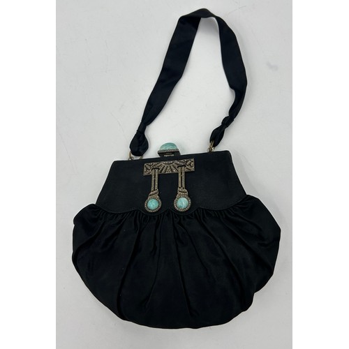 870 - Early 20thC ladies accessories to include black silk evening bag with purse fixed inside and decorat... 