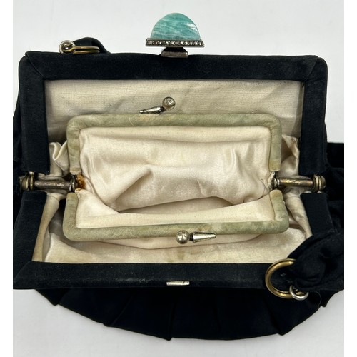 870 - Early 20thC ladies accessories to include black silk evening bag with purse fixed inside and decorat... 