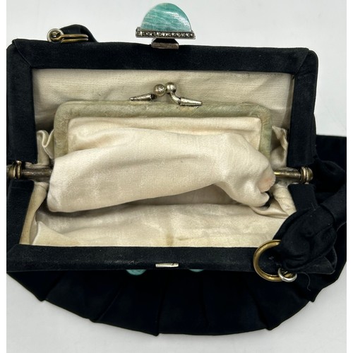 870 - Early 20thC ladies accessories to include black silk evening bag with purse fixed inside and decorat... 