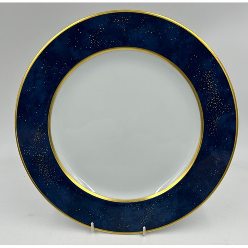 392 - Bernardaud Limoges France 'Metropolis' 4 x dinner plates 29.5cm with blue/gold on the edges and 4 x ... 