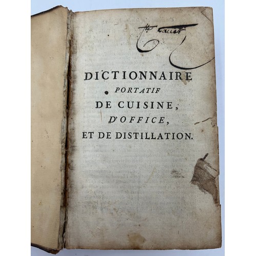 1036 - Dictionnaire Portatif de Cuisine d'office, et de Distillatio. Nouvelle edition 1772.