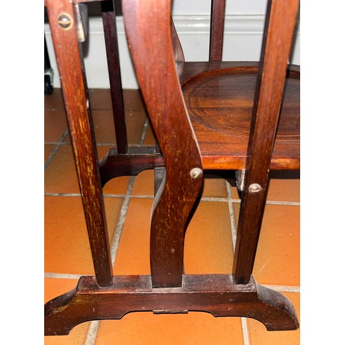 30 - An Edwardian four tier mahogany Folding Cake Stand with circular inlay on each tier 86cm x  27cm.