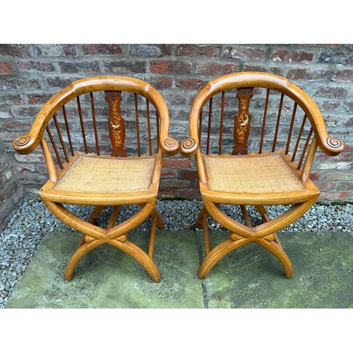 31 - Two Chinese horseshoe stickback elbow chairs. 86cm h to back, 49cm h to seat, 64cm w.