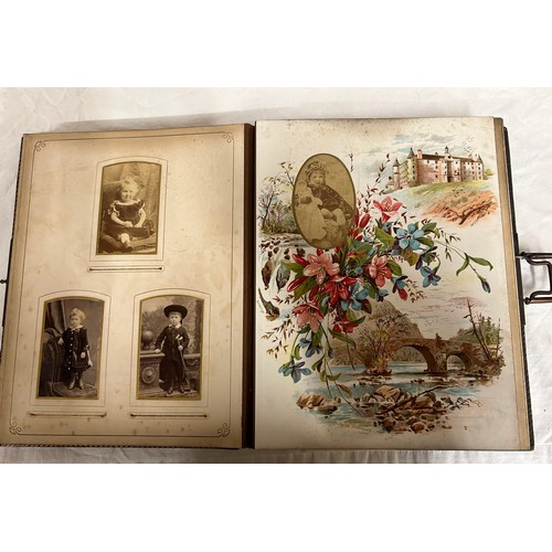 917 - A late 19thC Balmoral Musical Album with metal clasp containing 42 photographs and working musical m... 