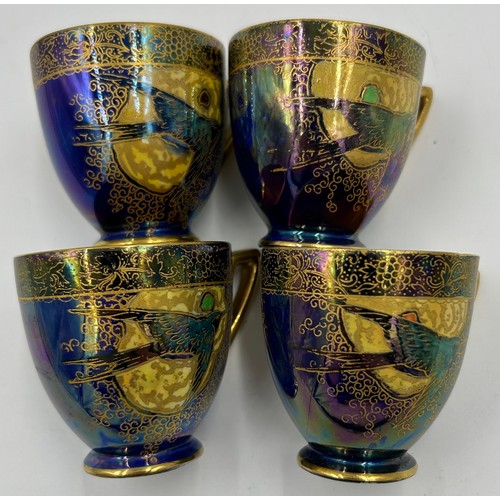 393 - Carlton Ware 'Swallow and Cloud' pattern no 3073 part lustre coffee set in gilt and blue, comprising... 