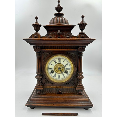 986 - A late 19thC German mahogany architectural mantel clock, 'The Greenwich Clock' made in Württemberg f... 