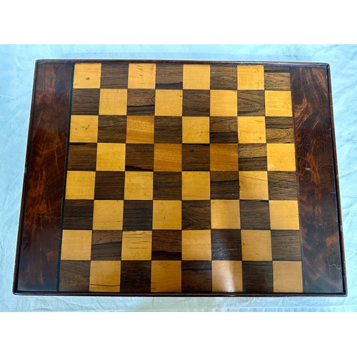 1175 - A miscellany to include satin wood and mahogany chess board, together with a full set of wooden ches... 