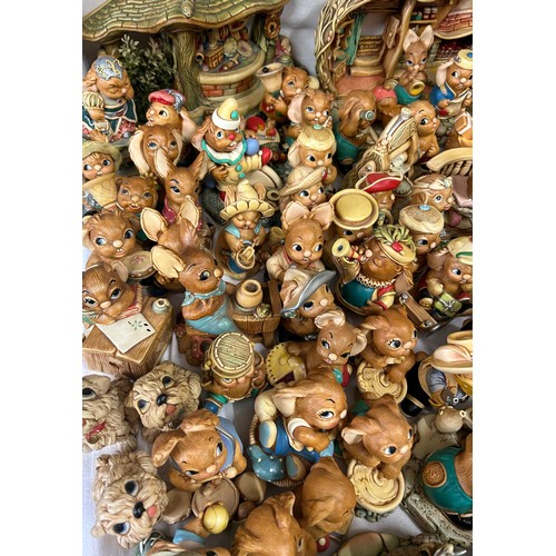 395 - A large collection of 150+ Pendelfin figurines some in original boxes, houses, backdrops, trees and ... 