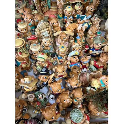 395 - A large collection of 150+ Pendelfin figurines some in original boxes, houses, backdrops, trees and ... 