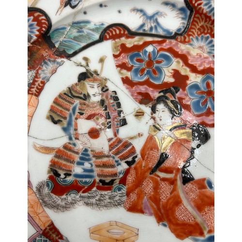 933 - A pair of handpainted 19thC Japanese Hichozan soup dishes 1850s decorated with a samurai warrior and... 