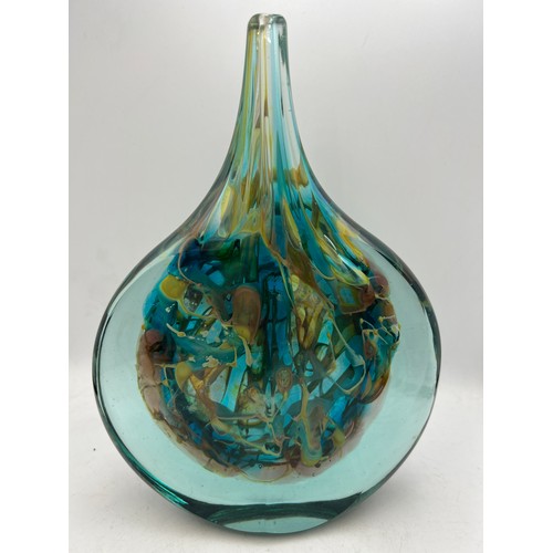 491 - Michael Harris Mdina ‘cut ice’ fish vase 23cm h. Signed to base Michael Harris Mdina glass Malta.