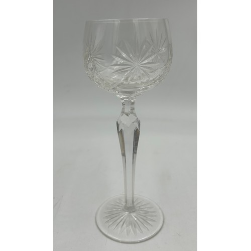 492 - A set of 6 x large Wine/Water Goblets with rounded stems 18cm along with one cut glass hock glass 20... 