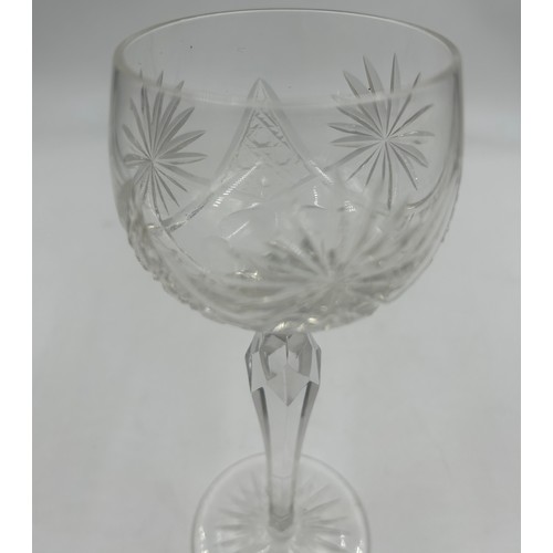 492 - A set of 6 x large Wine/Water Goblets with rounded stems 18cm along with one cut glass hock glass 20... 