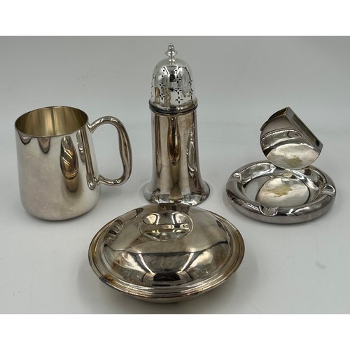 767 - A quantity of silverplated items to include a large pierced gallery tray 46cm, round serving tray 30... 